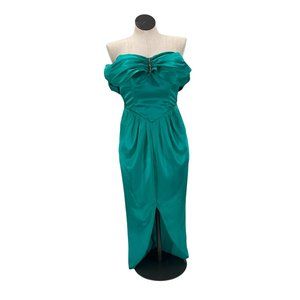 Vintage Green Asymmetrical Strapless Cocktail Gown